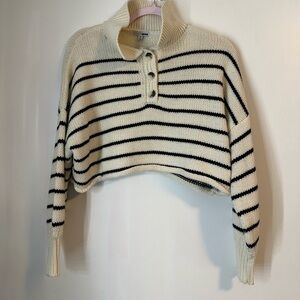 Striped Cropped Sweater with Button Collar